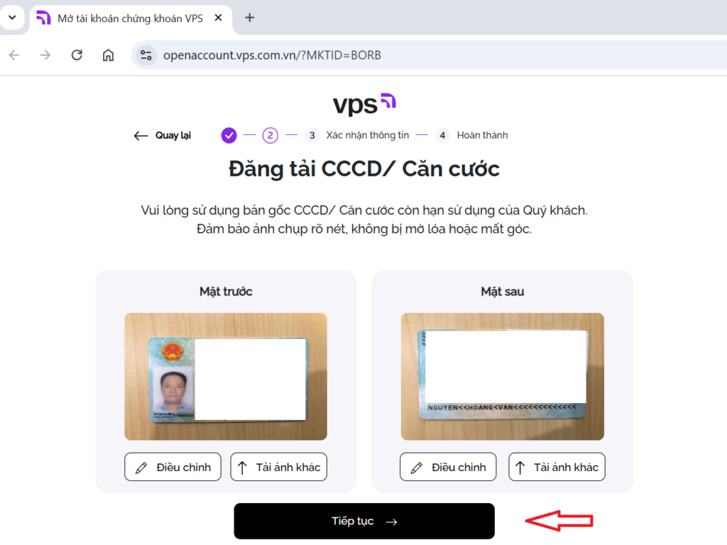 chungkhoanvn mở tài khoản vps bước 2
