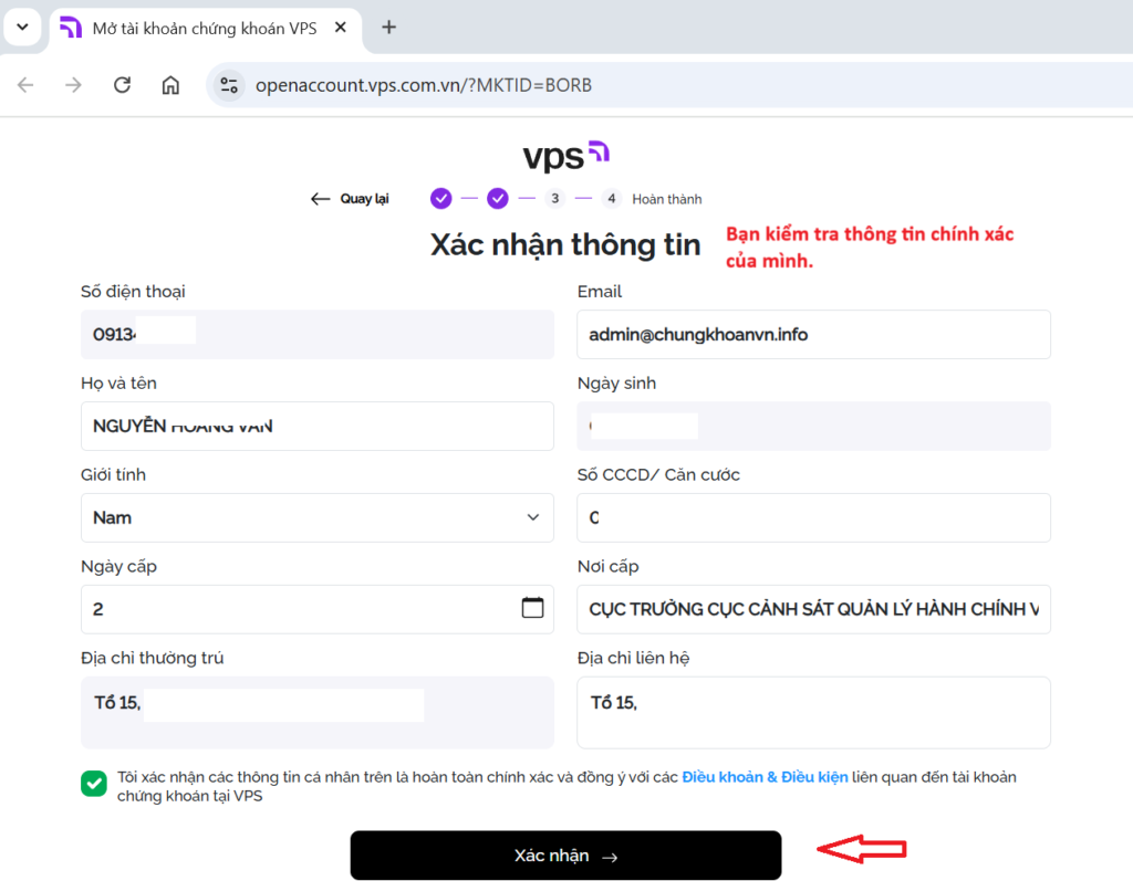 chungkhoanvn mở tài khoản vps bước 3 - update